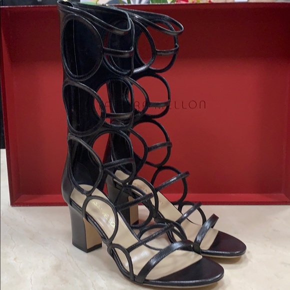 TAMARA MELLON ORION 75mm BLACK LEATHER SANDALS SIZE EU 8 - Picture 3 of 9